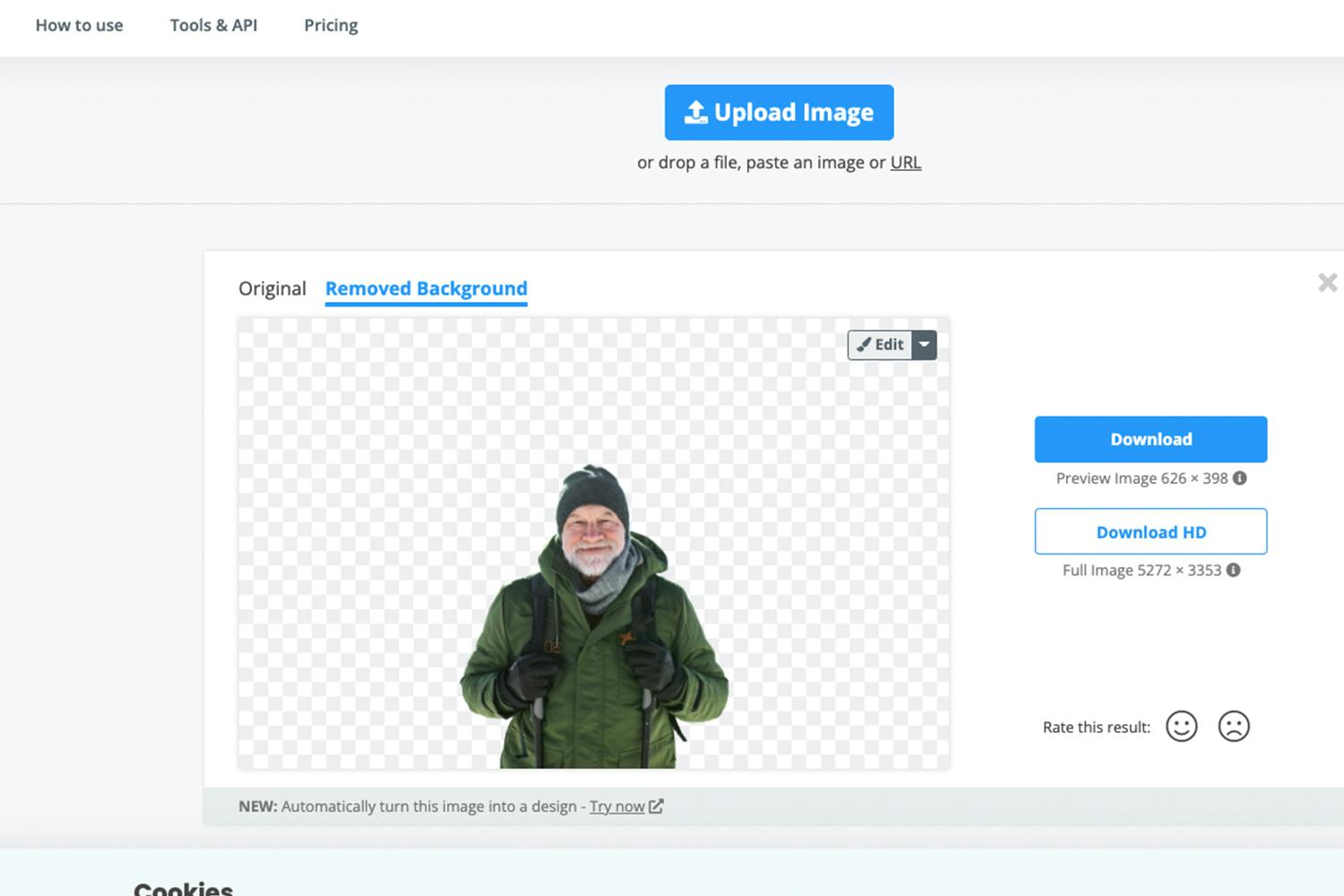 fritlagt billede med remove bg Remove.bg poistaa taustan.